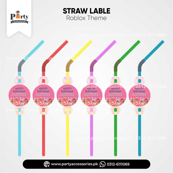 Roblox Girl Theme Straws with Custom Labels for Party Drink Supplies