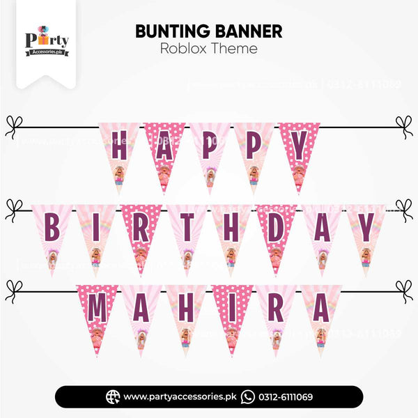 Roblox Girl Theme Customized V-Shaped Birthday Bunting Banner for Wall Decorations