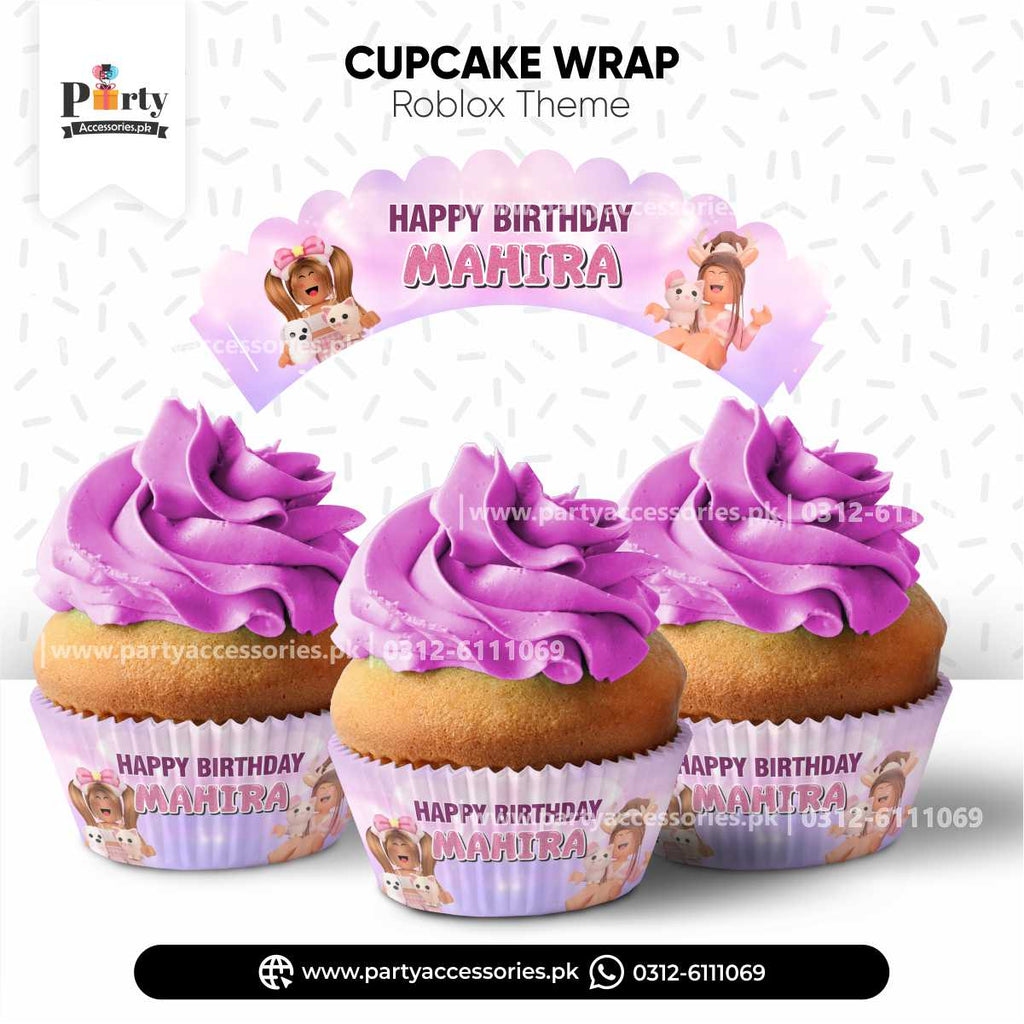 Roblox Girl Theme Customized Cupcake Wraps for Birthday Table Decorations