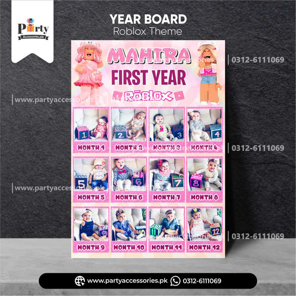 Roblox Girl Theme Customized Month Wise Year Picture Board for Birthday Decoration