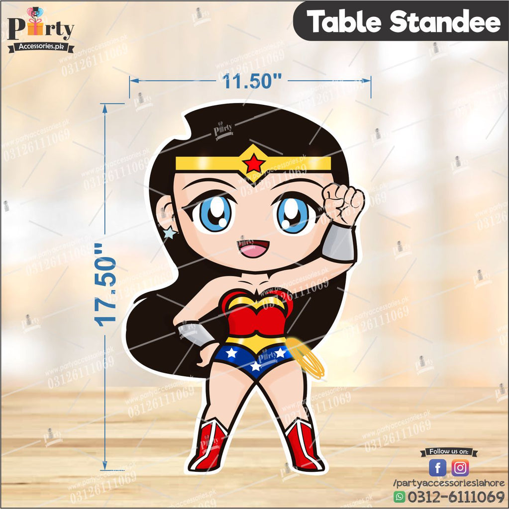 wonder woman theme birthday customized table standing character cutouts 