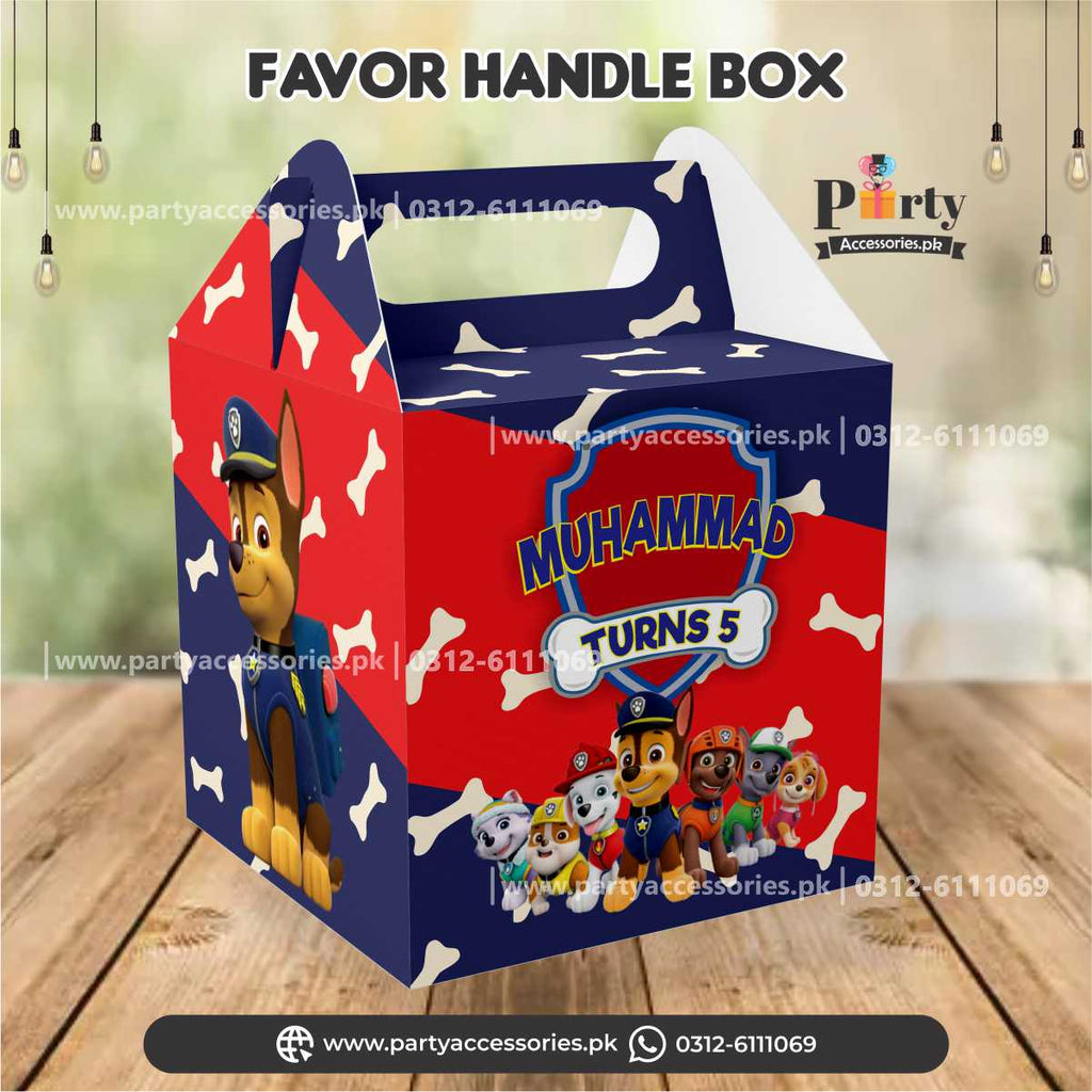 Paw patrol theme Customized giveaway Favor / Goody Boxes table decoration ideas