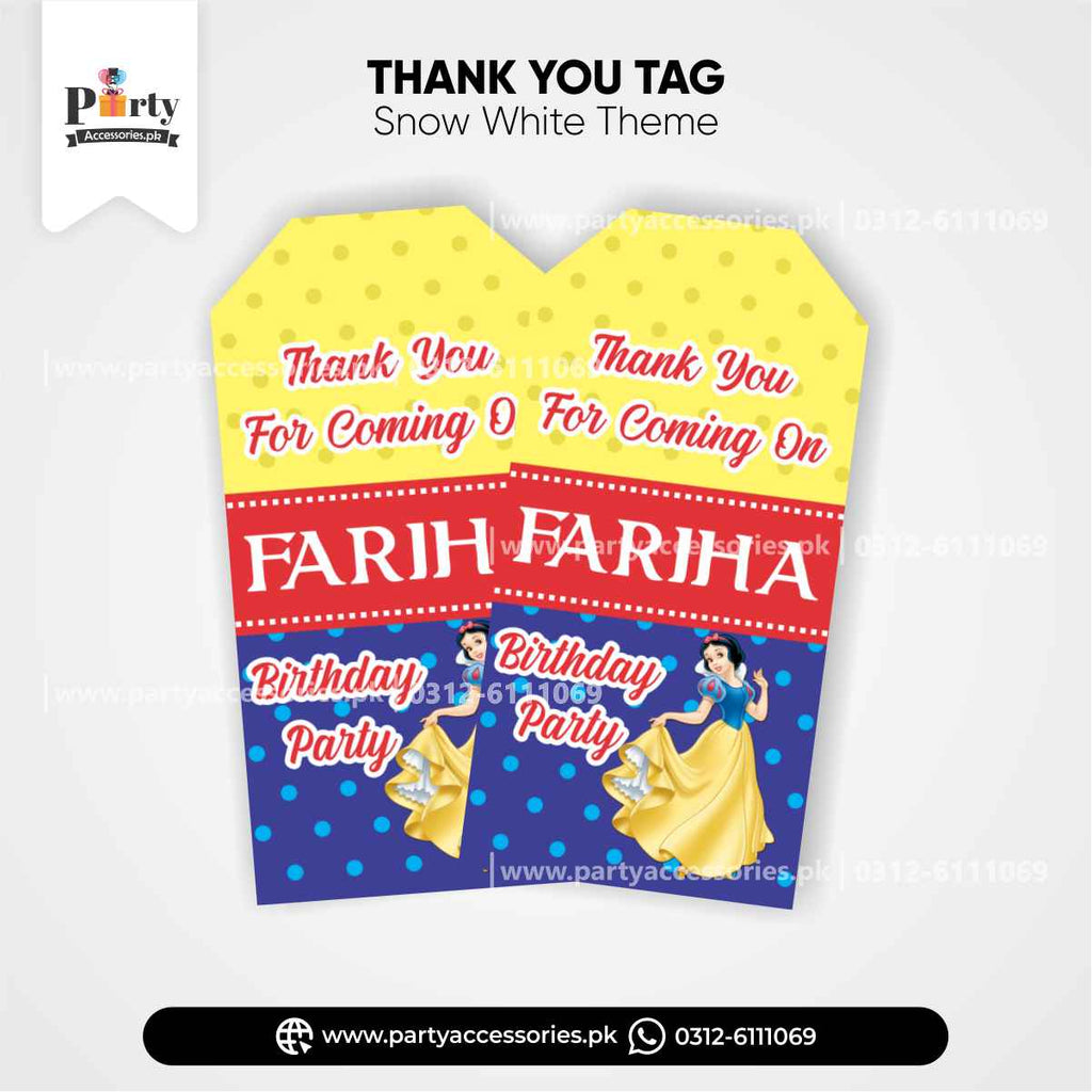 Snow white theme Customized thank you tag for party decoration