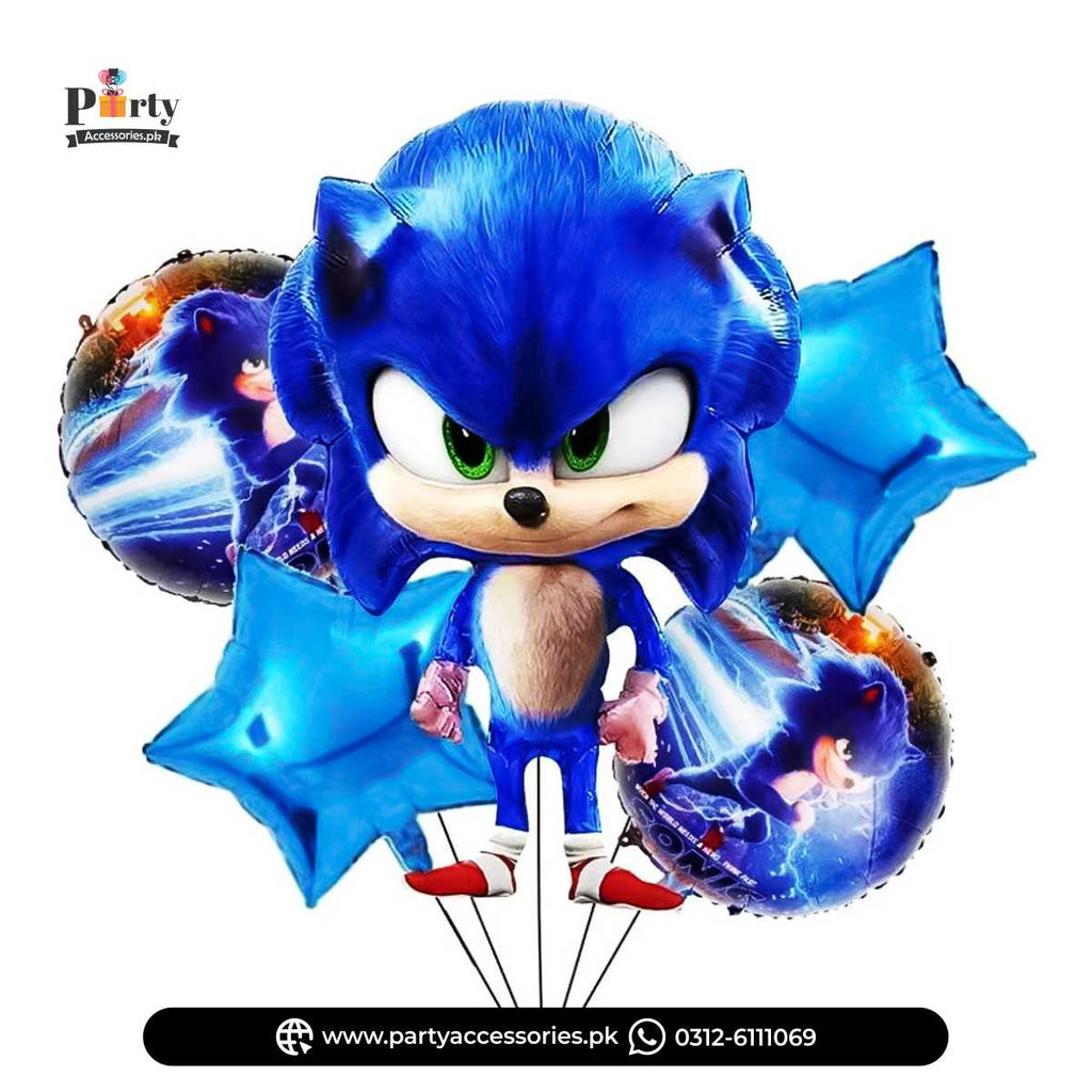 Sonic Theme Birthday Party Decoration Foil Balloons Set of 5 Pcs