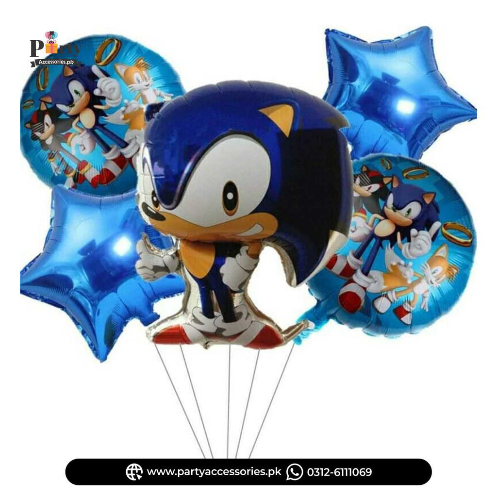Birthday Party Decoration Foil Balloons Set of 5 Pcs in Sonic Theme 