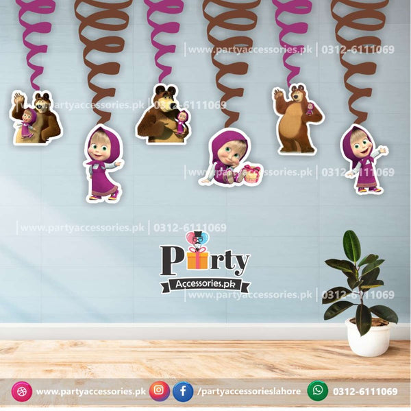 masha and the bear theme customized spiral hangings for birthday party decorations 