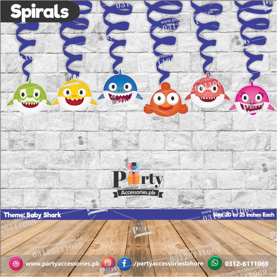 Baby Shark Theme Spiral Hanging Swirls for Birthday Party Decorations (Pack of 6)