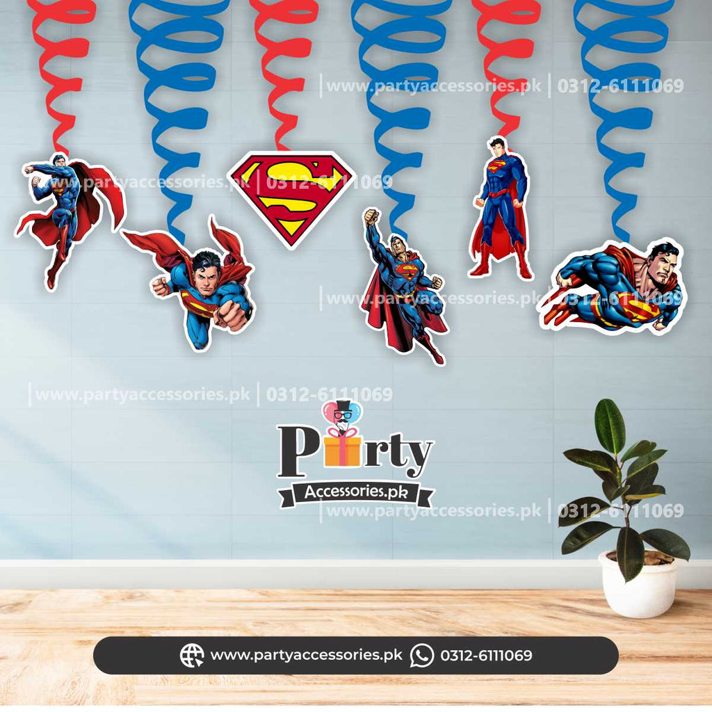Superman birthday theme spiral hangings 6 pcs 12 pcs packs