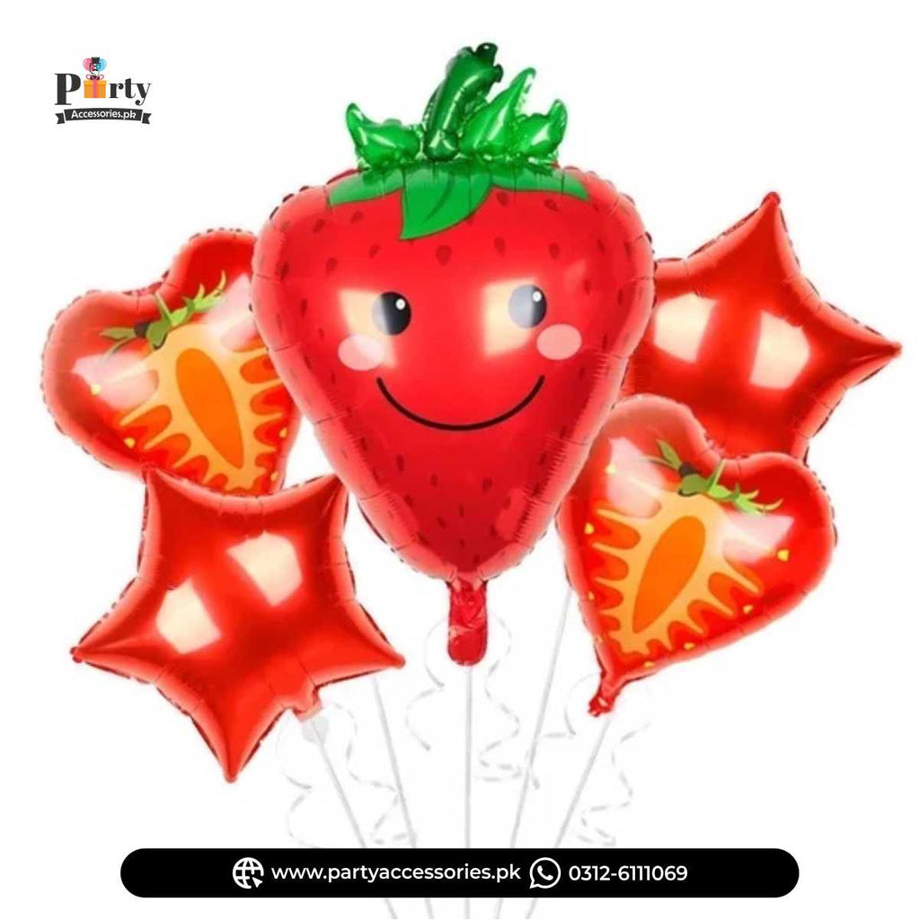 Tutti Fruiti Themed Stawberry Shape Exclusive Foil Balloons Set of 5 pcs for Decoration