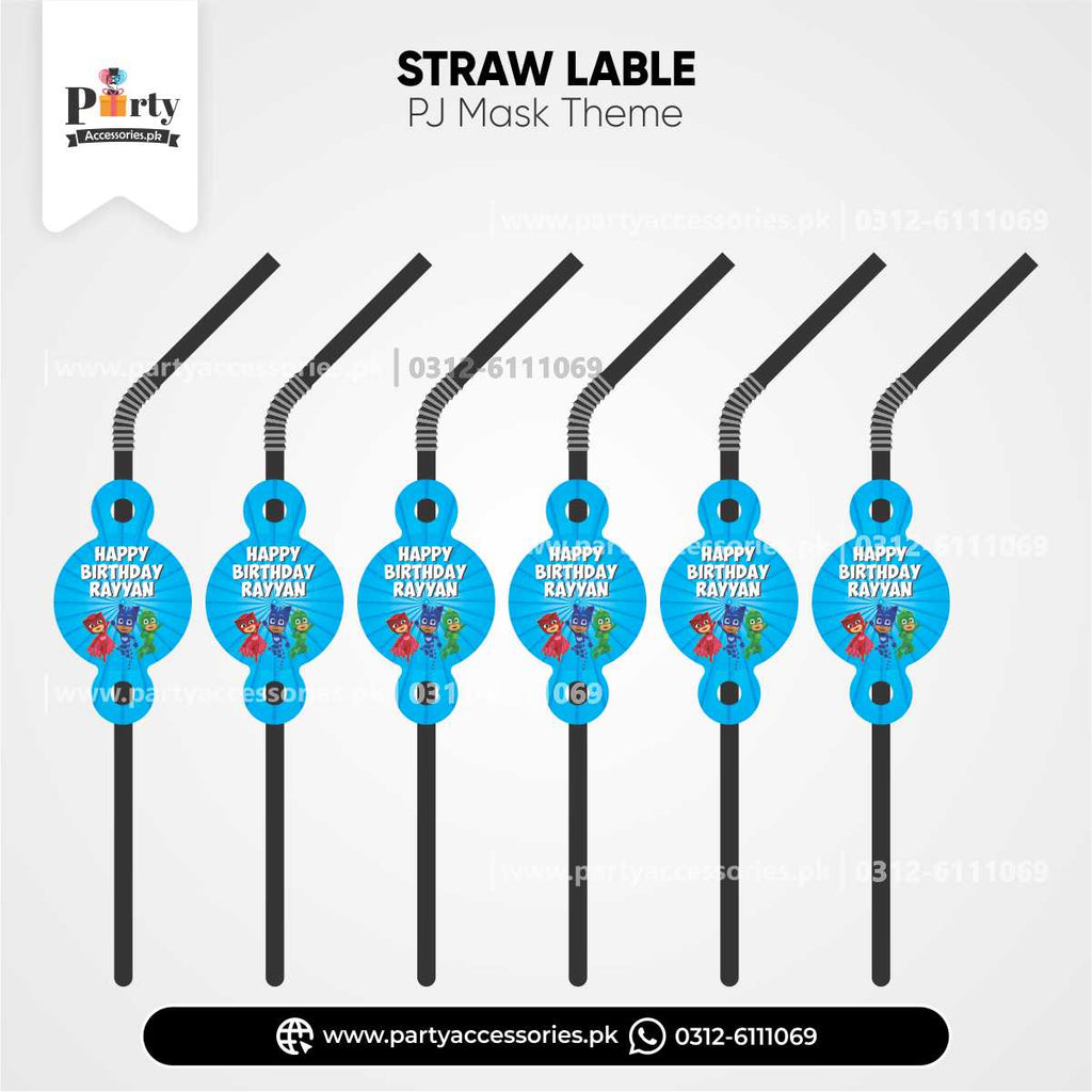 PJ Mask Theme Straws with Custom Labels