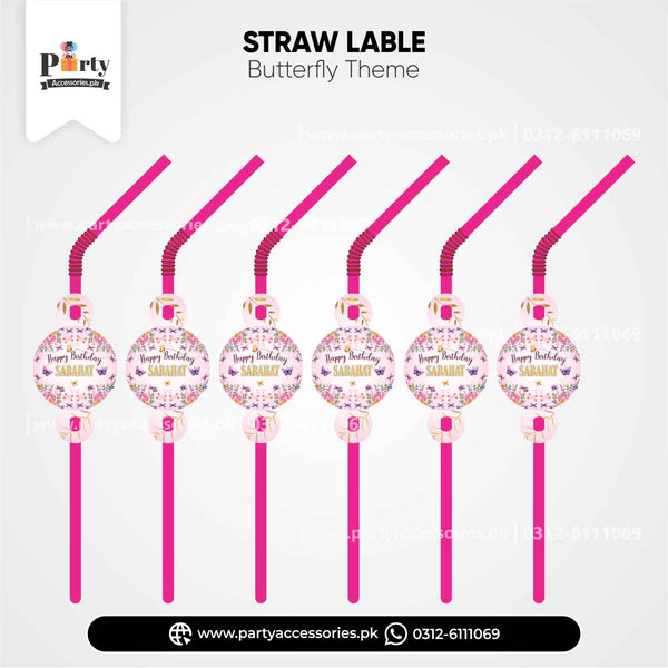 Butterfly Theme Straw With Custom Labels