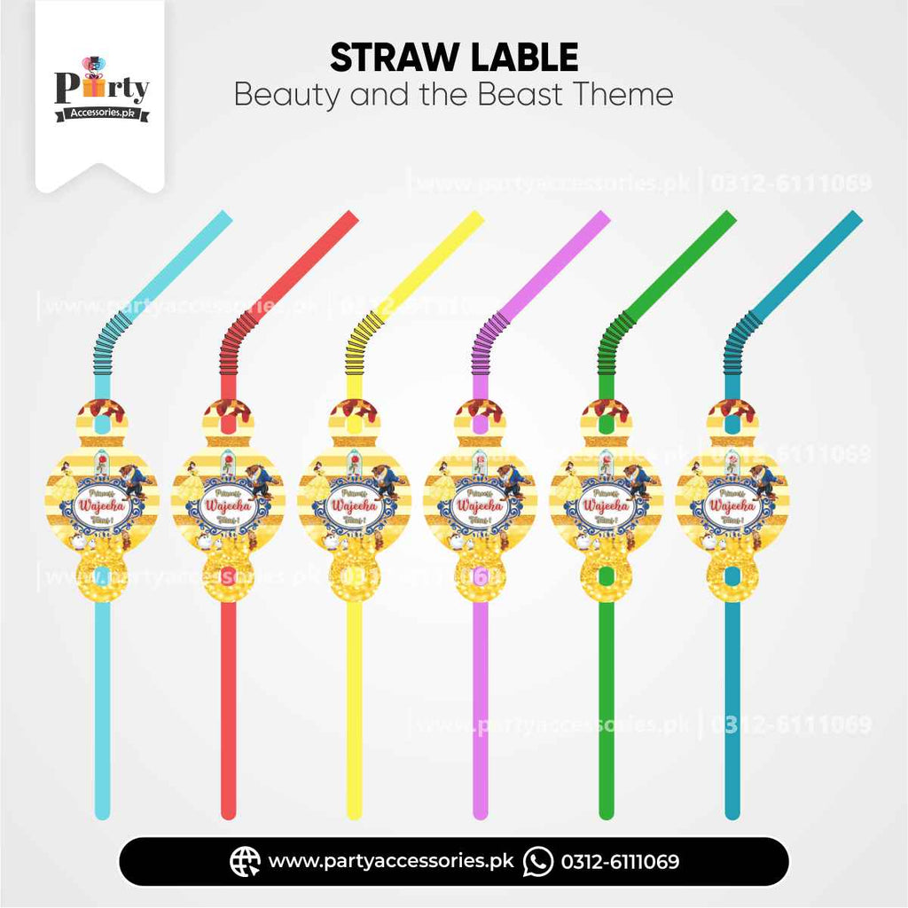 Straws With Custom labels in Beauty and the Beast Theme