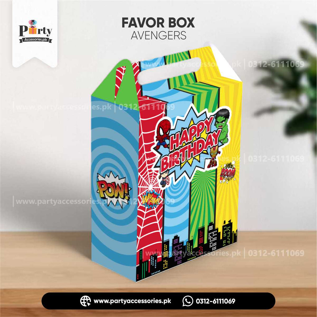 Customized Favor / Goody Boxes for Party Decorations in Superheroes / Avengers Theme 