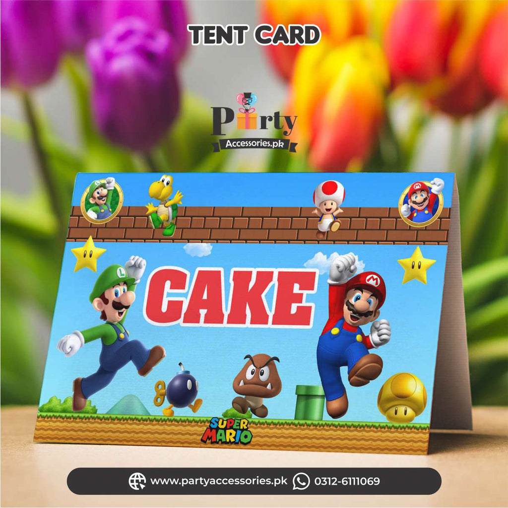 Super Mario theme birthday Table Tent cards