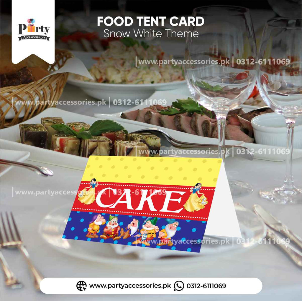 Customized tent card for birthday party in Snow White theme