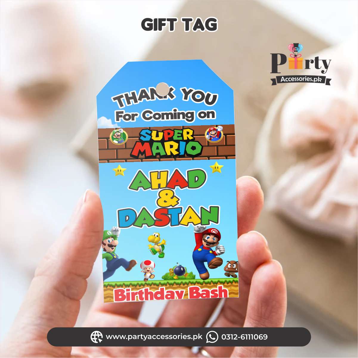 Super Mario theme Gift tags / thank you tags – PartyAccessories.com.pk