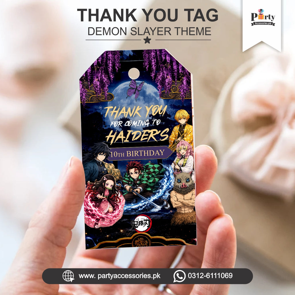Demon Slayer Theme Thank you tags for birthday party 