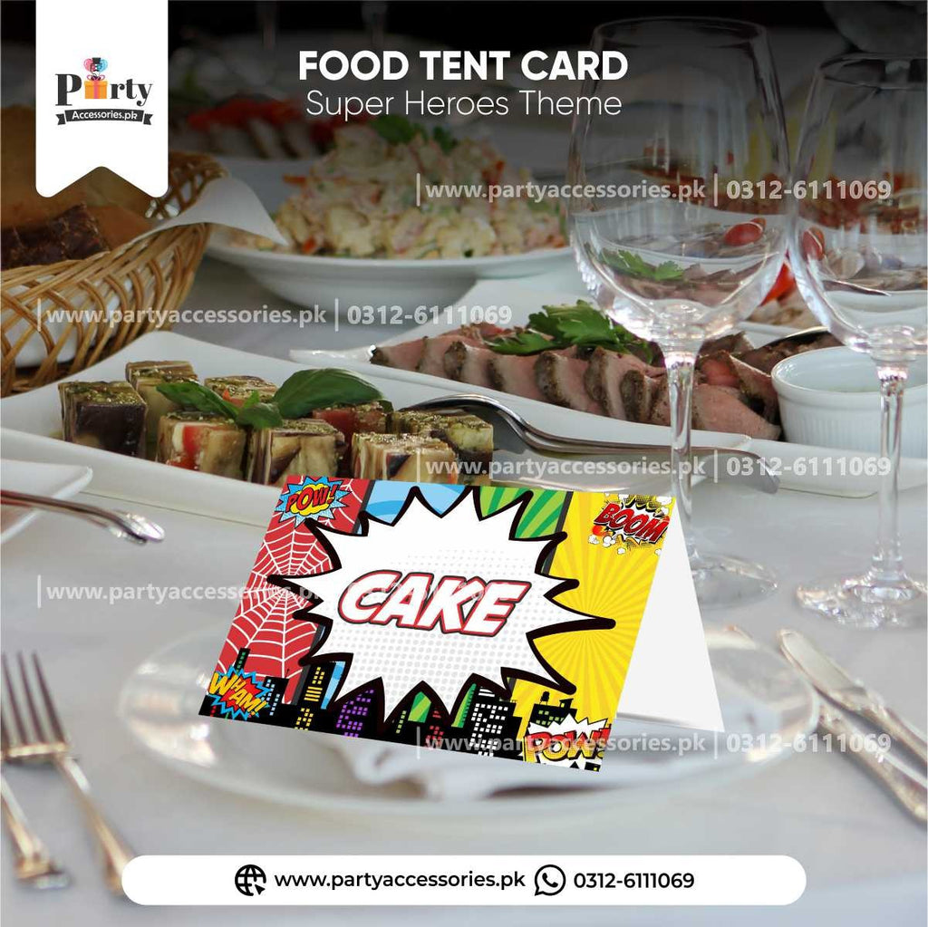 Superheroes theme tent cards