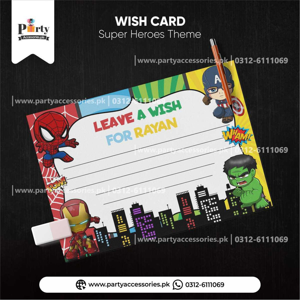 Customized Super hero avengers theme Party wish Cards 