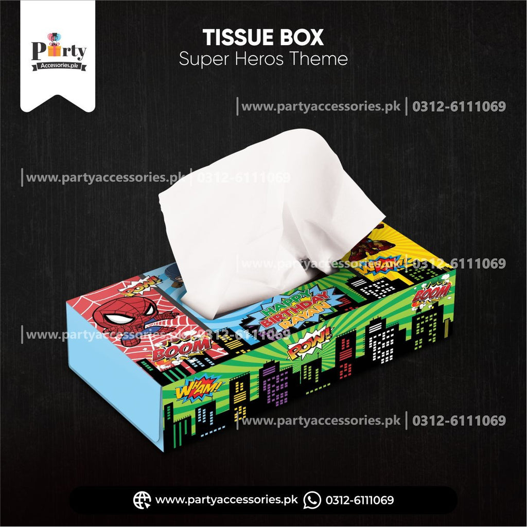 Customized Tissue Box in Superheros theme birthday table Decor