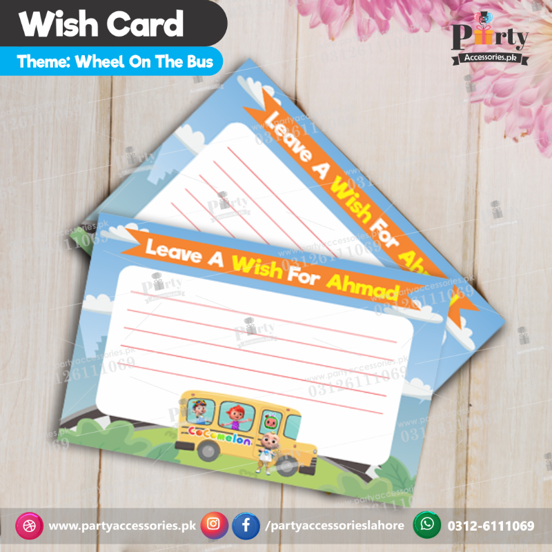 Wheels on the Bus theme Customized wish cards pack of 6