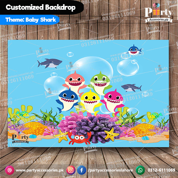 Baby shark theme customized birthday party backdrop for wall decoration