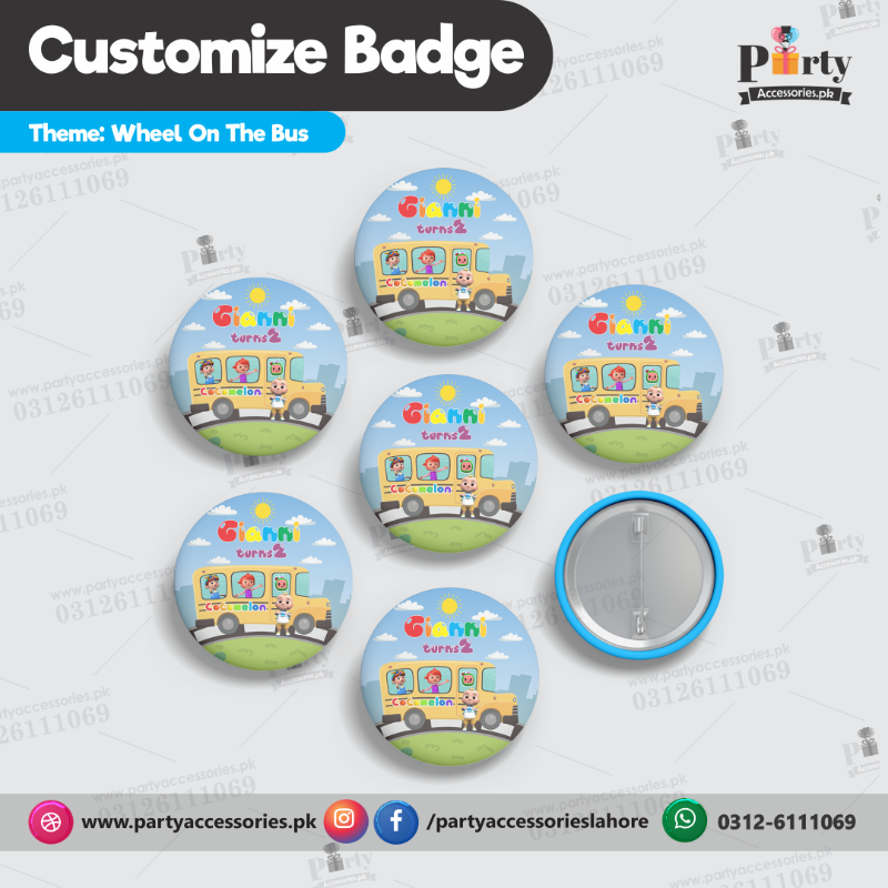 Wheels on the Bus theme Button badges Pack of 6 pcs