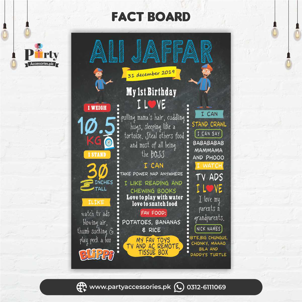 Blippi First Birthday Fact Board: 100% Customizable Memory Keeper ...