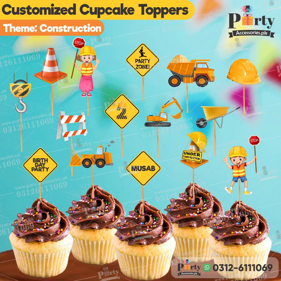 construction theme customized cupcake toppers 