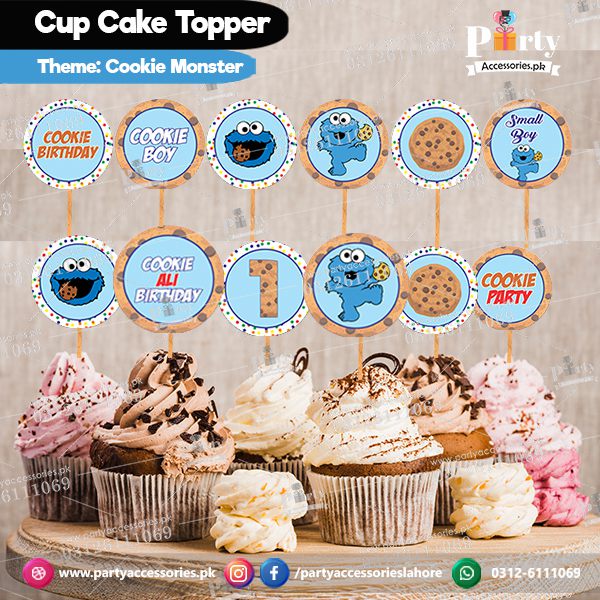 Cupcake toppers in Cookie Monster Theme for Table Decoration