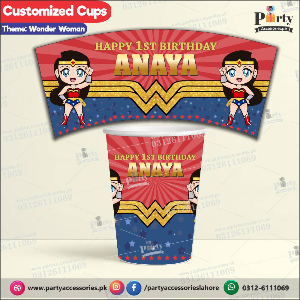 wonder woman theme customized disposable cups