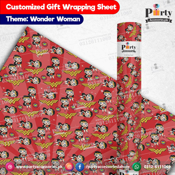 wonder woman theme gift wrapping sheets in red color scheme 