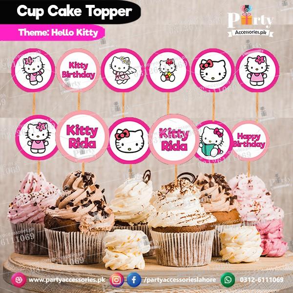 Hello kitty theme birthday party cupcake toppers