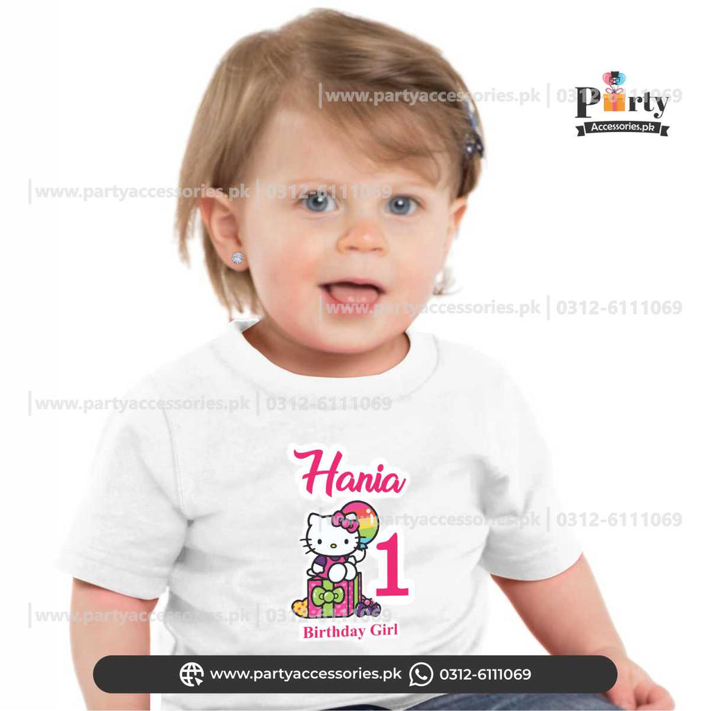 Hello kitty theme customized kids t-shirt for birthday party celebration