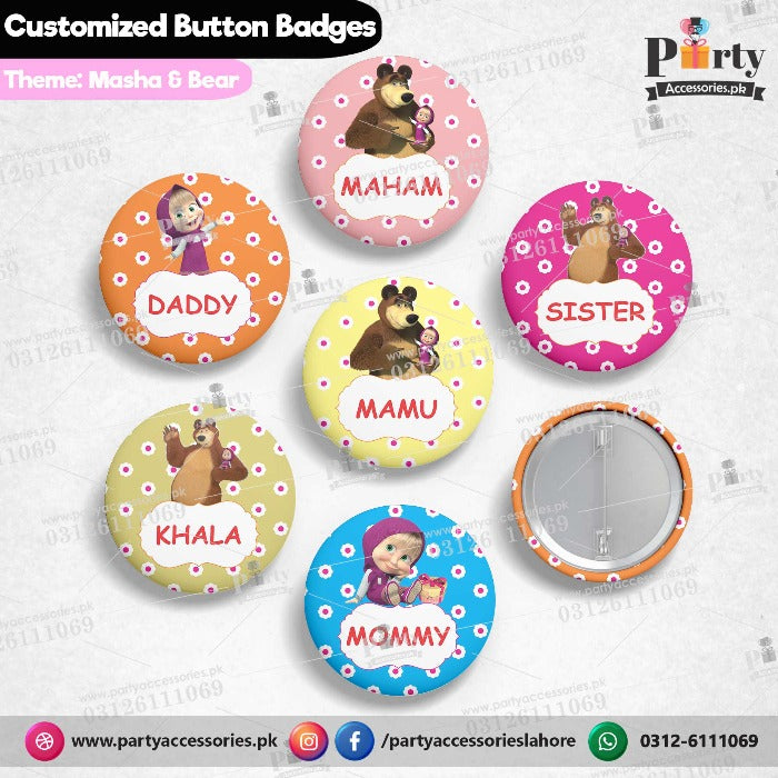 masha and the bear theme customized button badges  for party 