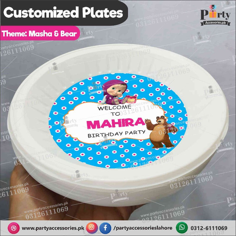 masha and the bear theme customize plates  for birthday party 