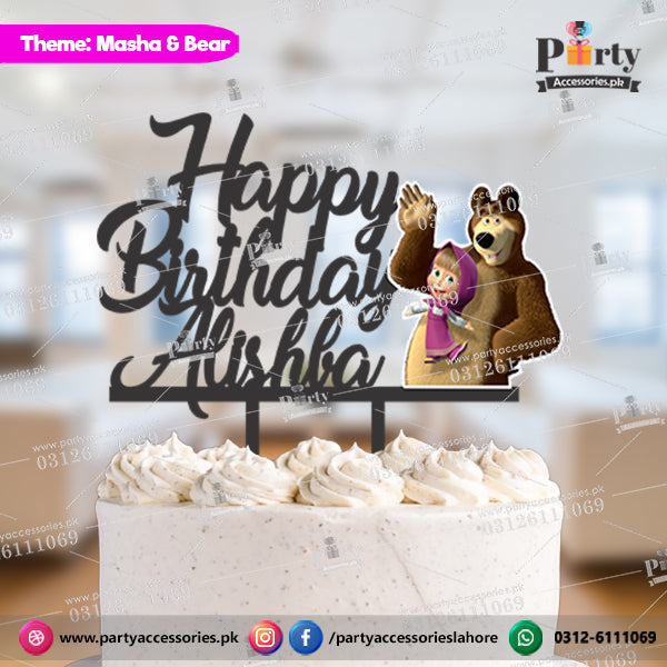 masha and the bear theme customized wooden cake topper for table decorations 