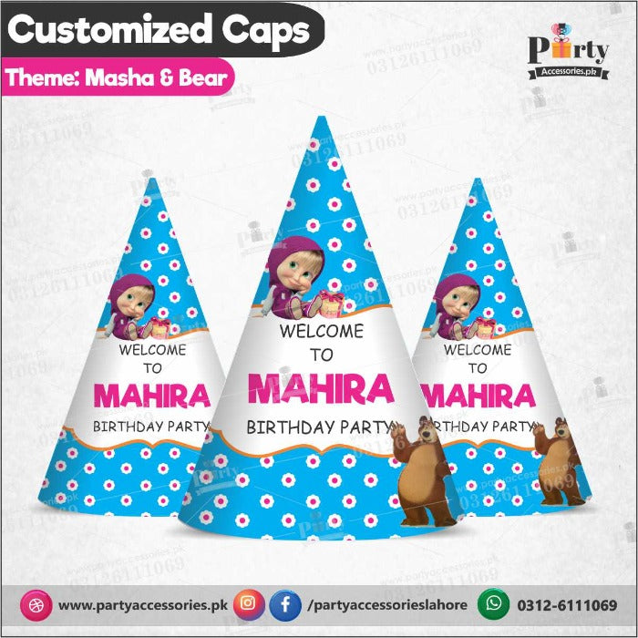 masha and the bear theme customized cone caps  for birthday