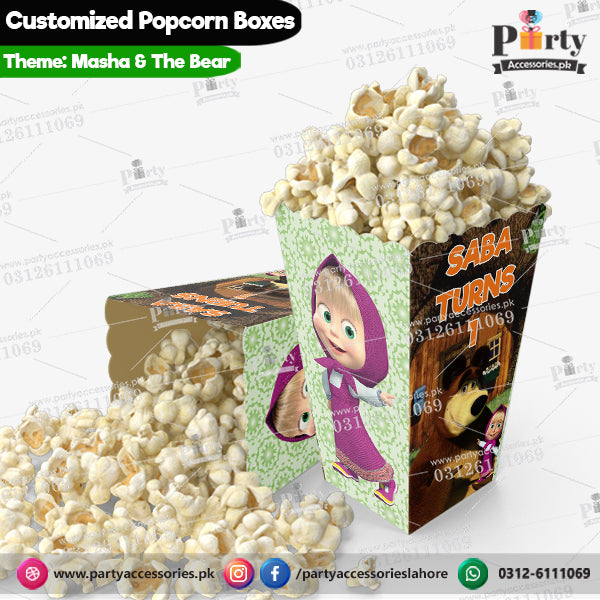 masha and the bear theme popcorn boxes for birthday party 