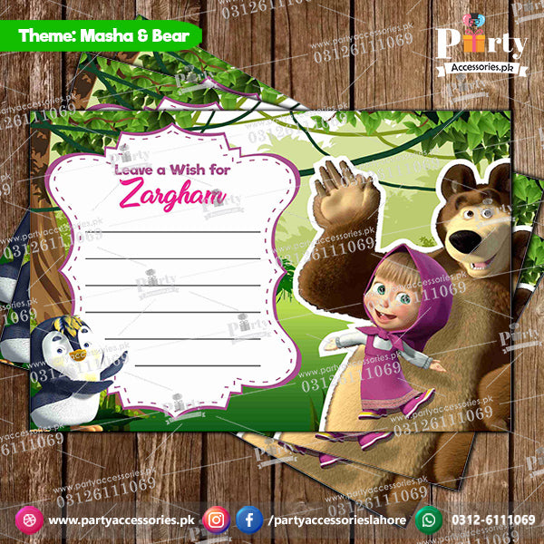 masha and the bear theme customized wish cards  for birthday party 
