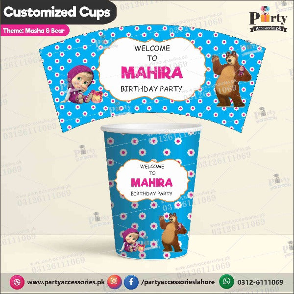masha and the bear theme customized cups  for birthday table decorations 