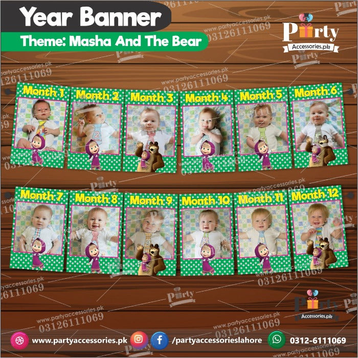 masha and the bear theme customized picture banner  for wall decorations on birthday 
