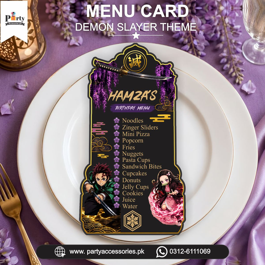 Customized Demon Slayer Menu Cards 