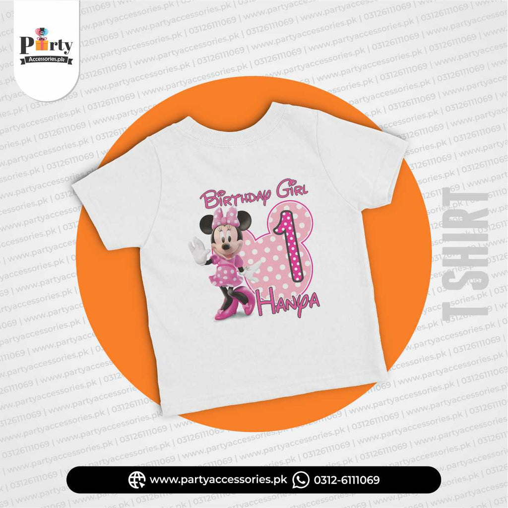 Customized kids t-shirt in minnie mouse theme for birthday party celebration
