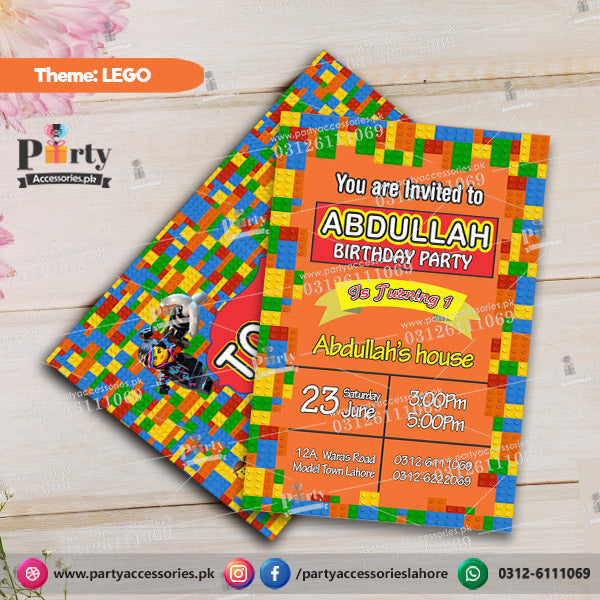 Lego Theme Birthday Invitation Cards 