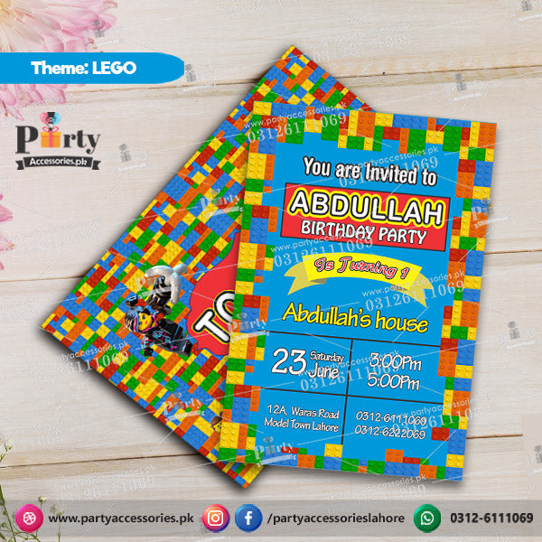 Lego Theme Customized Invitation Cards for Guest Invites 