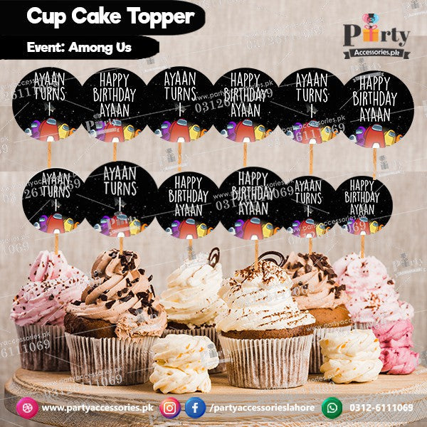 Among Us Theme birthday cupcake toppers set round