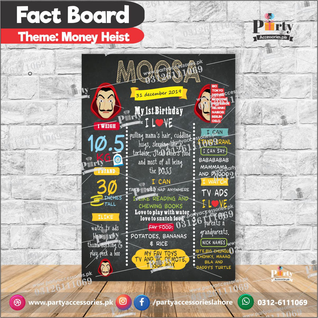 Money Heist theme Fact board / Milestone Board