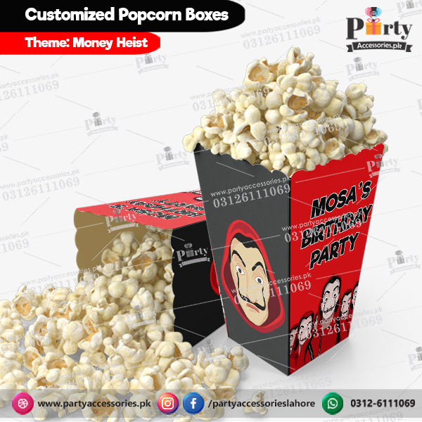 Money Heist theme Popcorn boxes customized (pack of 6)