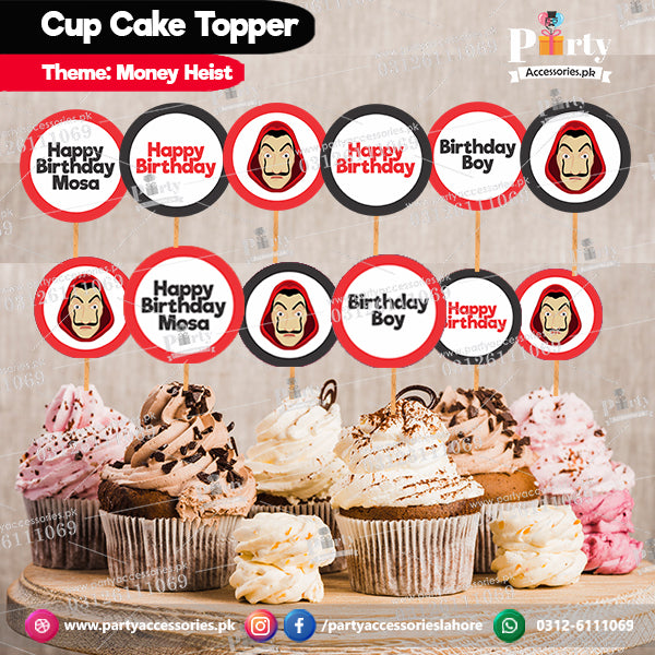 Money Heist theme cupcake toppers set (15 pcs)